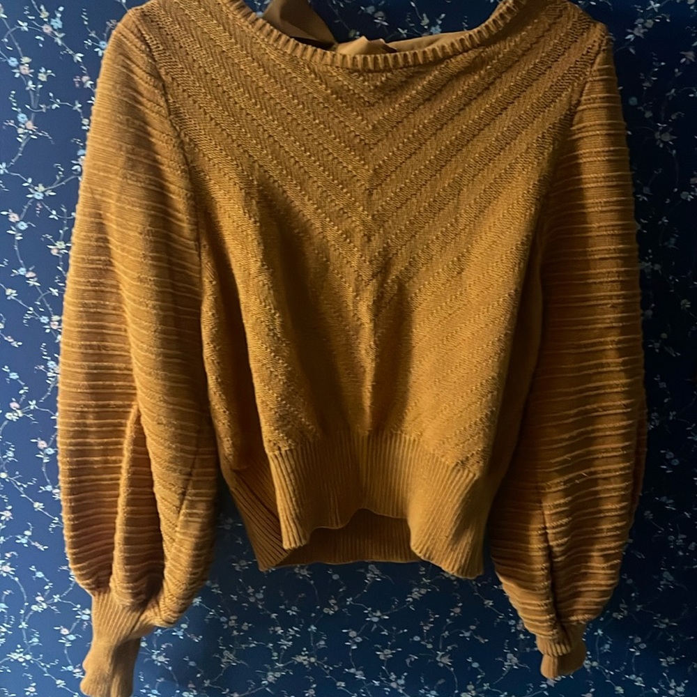 Boutique Rust orange bow puff sleeve sweater